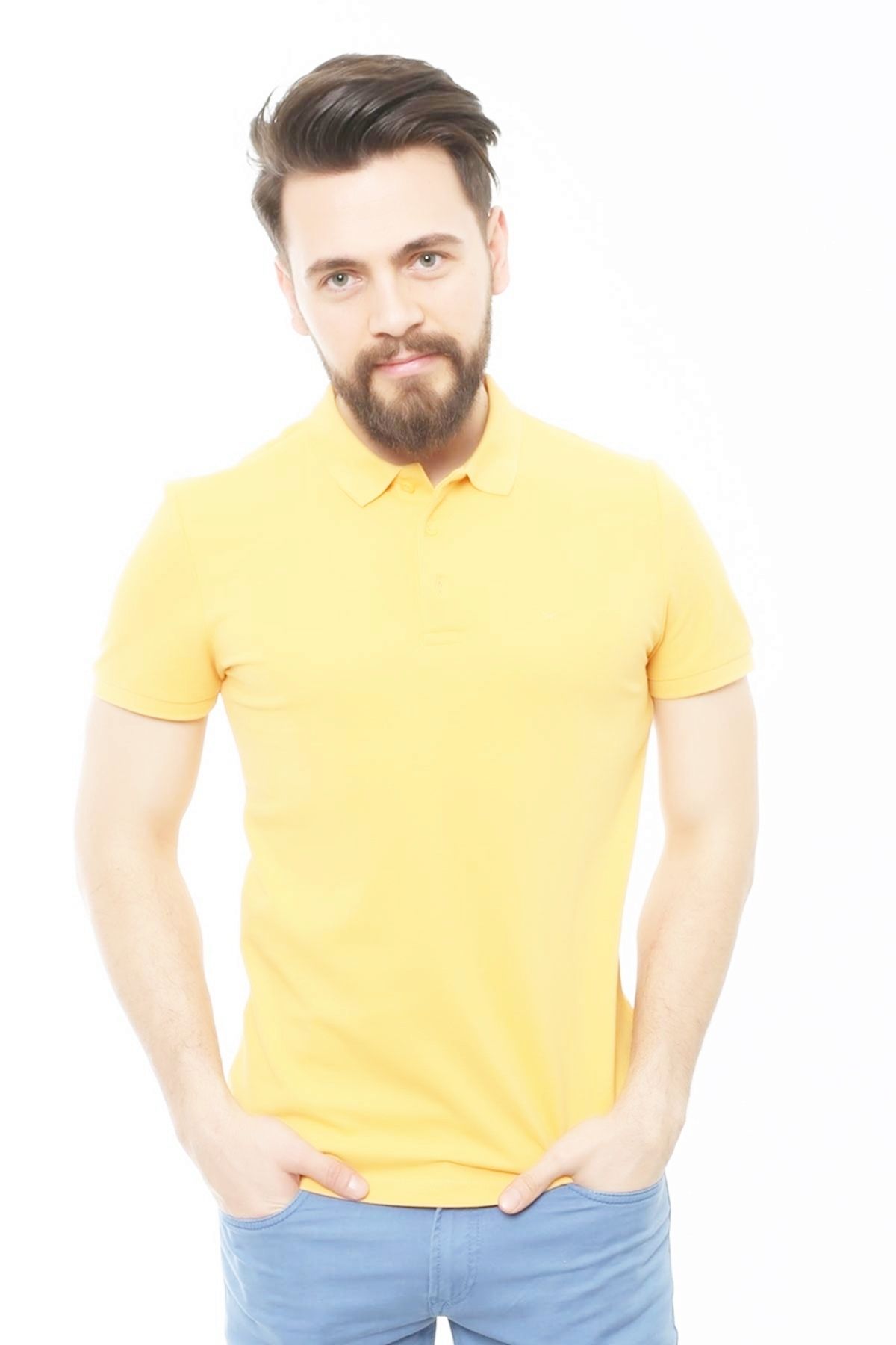 CAZ 4613 Polo Yaka Erkek Yakalı Pike T-Shirt A.Sarı