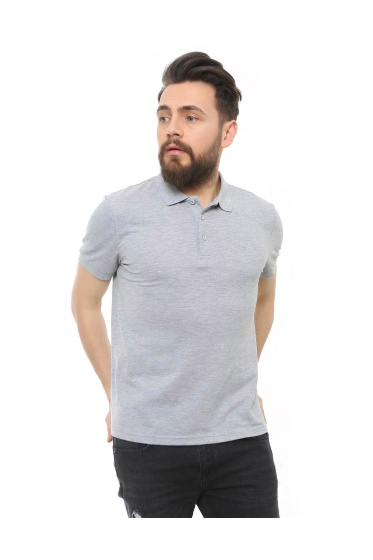 CAZ 4613 - 4713 Polo Yaka Erkek Yakalı Pike T-Shirt Gri Melange