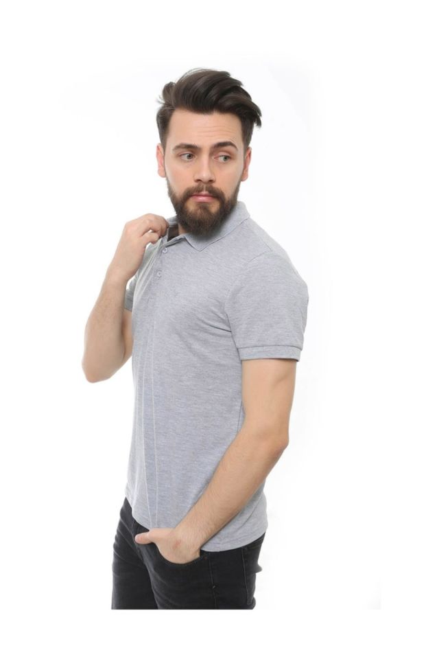 CAZ 4613 - 4713 Polo Yaka Erkek Yakalı Pike T-Shirt Gri Melange