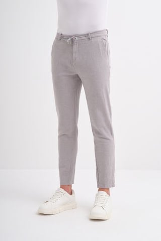 Cazador 0008 Bel Bağcıklı Ham Keten Jogger Pantolon Gri