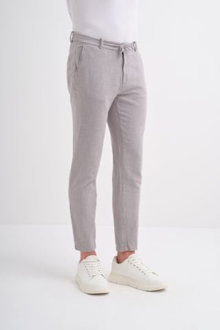 Cazador 0008 Bel Bağcıklı Ham Keten Jogger Pantolon Gri