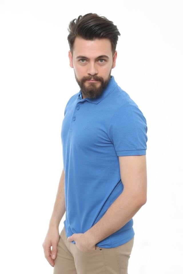 CAZ 4613 - 4713 Polo Yaka Erkek Yakalı Pike T-Shirt Mavi