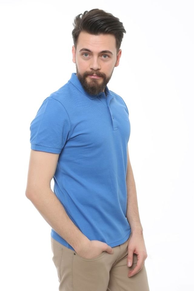 CAZ 4613 - 4713 Polo Yaka Erkek Yakalı Pike T-Shirt Mavi