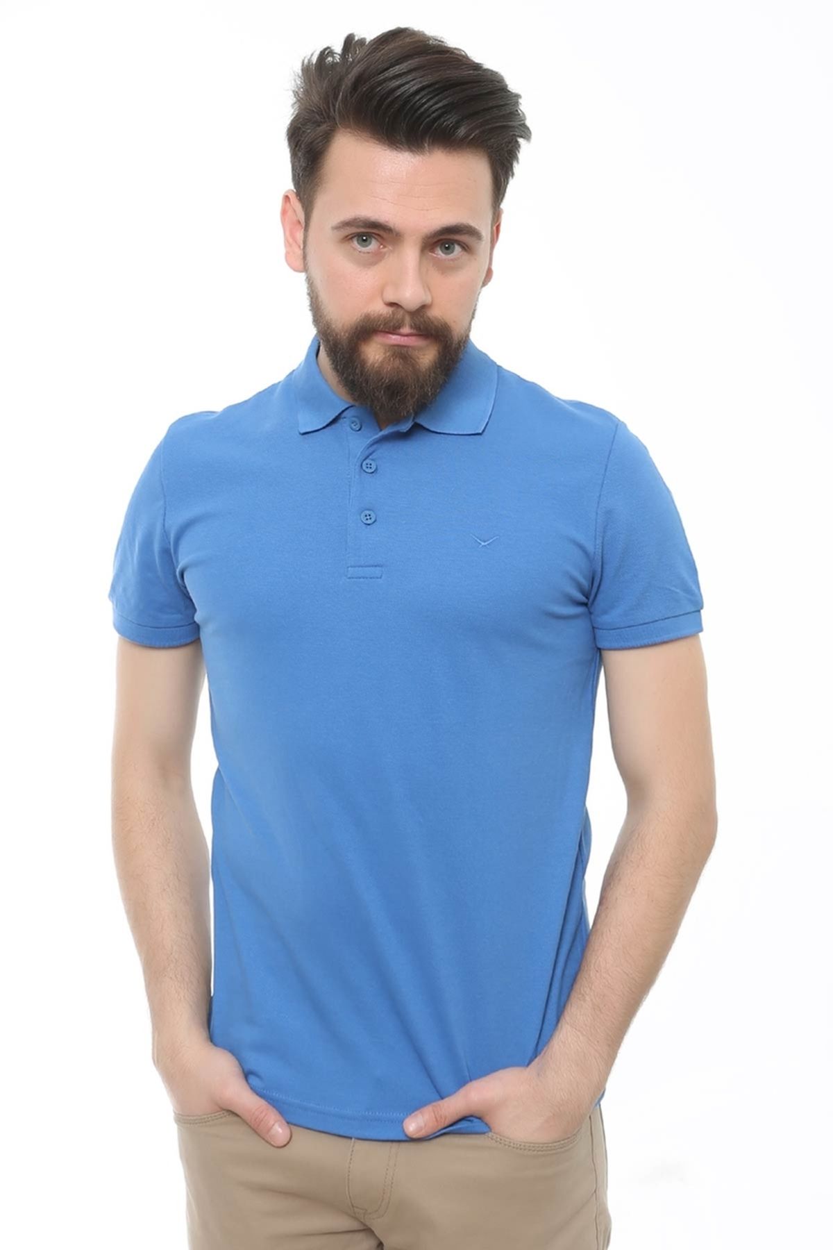 CAZ 4613 - 4713 Polo Yaka Erkek Yakalı Pike T-Shirt Mavi