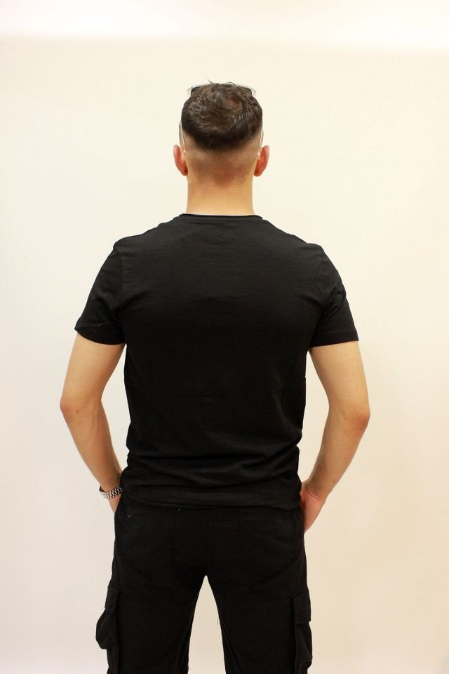 Caz 4064 Erkek Baskılı Bisiklet Yaka T-shirt Siyah