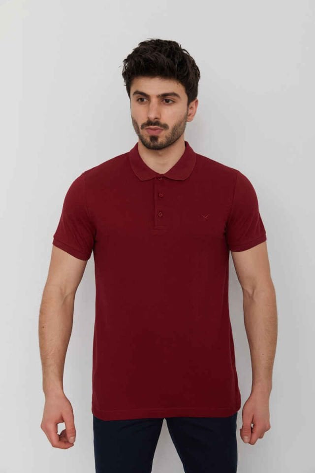 CAZ 4613 Polo Yaka Erkek Yakalı Pike T-Shirt Bordo