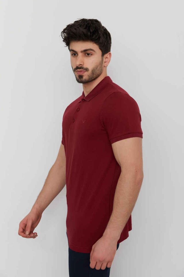 CAZ 4613 Polo Yaka Erkek Yakalı Pike T-Shirt Bordo