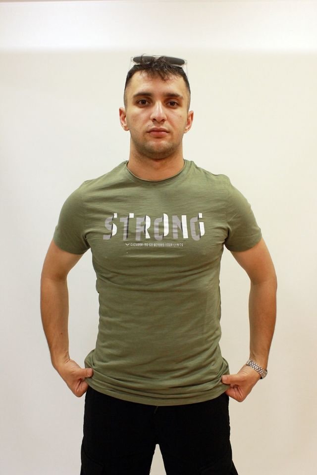 Caz 4064 Erkek Baskılı Bisiklet Yaka T-shirt Haki