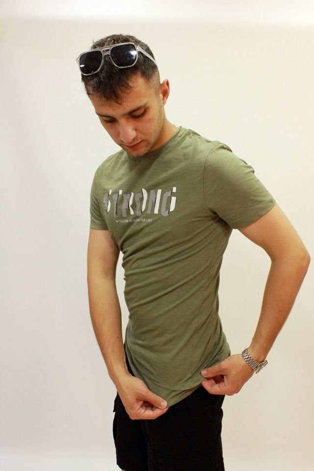 Caz 4064 Erkek Baskılı Bisiklet Yaka T-shirt Haki