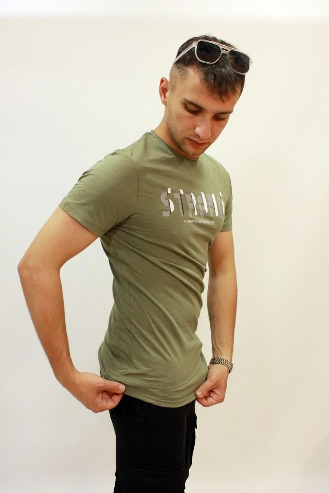 Caz 4064 Erkek Baskılı Bisiklet Yaka T-shirt Haki