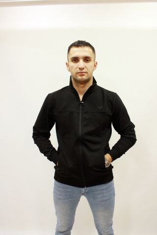 Caz 5190 Dİk Yaka Fermuarlı 2 İplik Erkek  Sweat Ceket Siyah