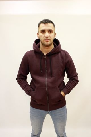 Caz 5617 Kapşonlu Önden Fermuarlı Erkek Sweat Ceket Vişne