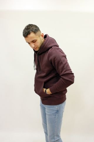 Caz 5617 Kapşonlu Önden Fermuarlı Erkek Sweat Ceket Vişne