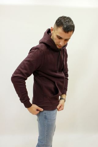 Caz 5617 Kapşonlu Önden Fermuarlı Erkek Sweat Ceket Vişne