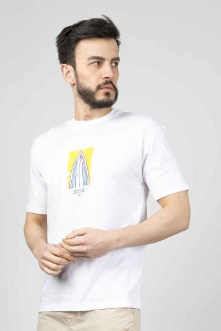 Caz 4263 Relax Fit Sırt Baskılı Erkek T-Shirt Beyaz