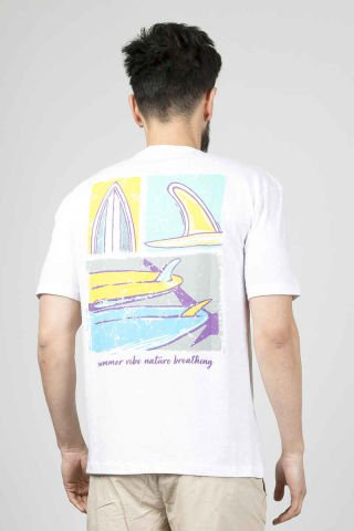 Caz 4263 Relax Fit Sırt Baskılı Erkek T-Shirt Beyaz