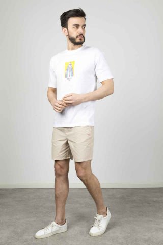 Caz 4263 Relax Fit Sırt Baskılı Erkek T-Shirt Beyaz