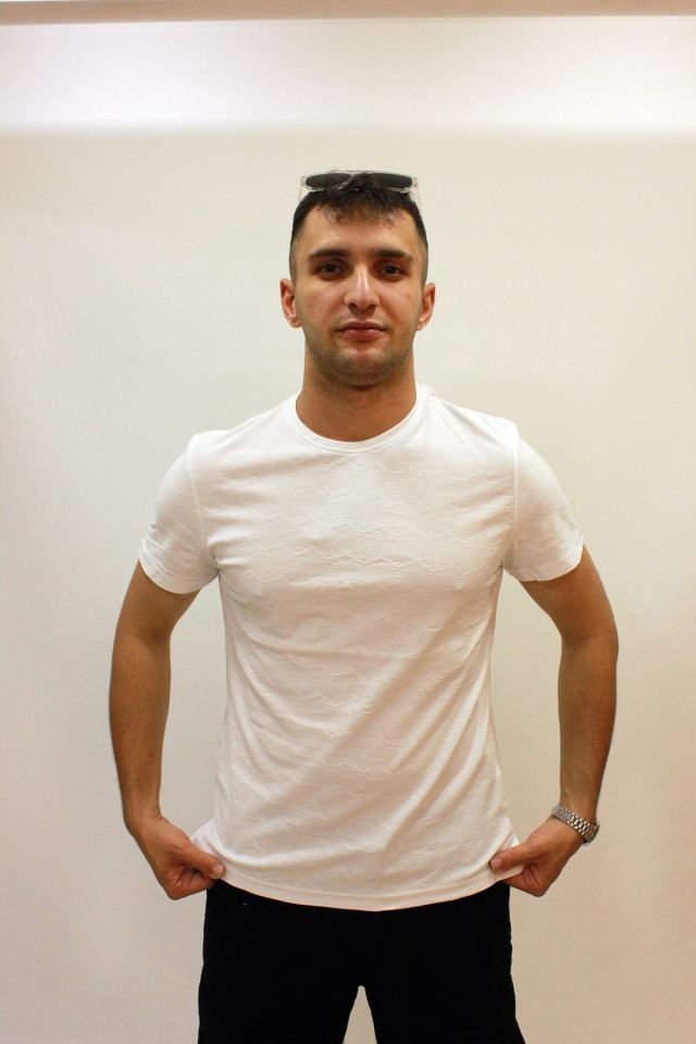 Caz 4222 Kendinden Dokuma Baskılı Erkek Bisiklet Yaka T-shirt Beyaz