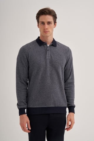 Caz 5627 Selanik Örgü Polo Yaka Erkek Sweat Gri Mel.