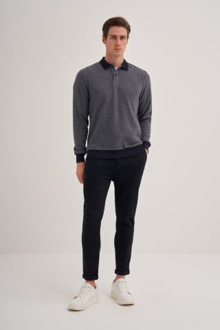 Caz 5627 Selanik Örgü Polo Yaka Erkek Sweat Gri Mel.