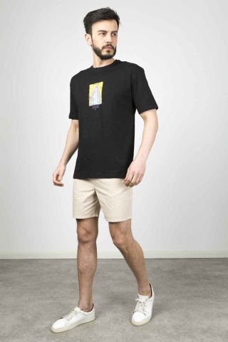 Caz 4263 Relax Fit Sırt Baskılı Erkek T-Shirt Siyah