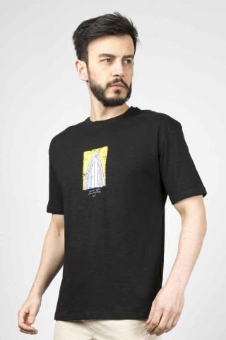 Caz 4263 Relax Fit Sırt Baskılı Erkek T-Shirt Siyah