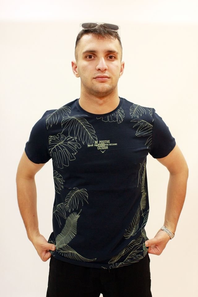 Caz 4121 Likralı Bisiklet Yaka Safari Desen Erkek T-Shirt A.Laci