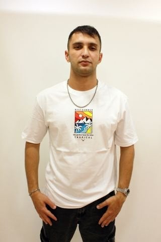 Cazador 4197 Sırt Baskılı Relax Fit Erkek Bisiklet Yaka T-shirt Beyaz