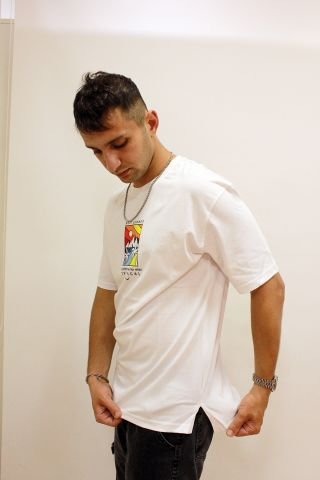 Cazador 4197 Sırt Baskılı Relax Fit Erkek Bisiklet Yaka T-shirt Beyaz
