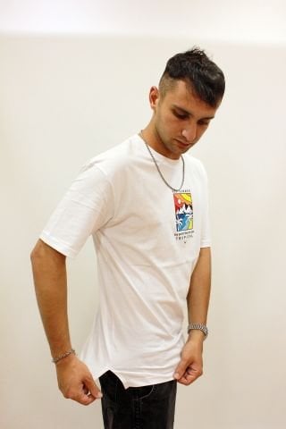 Cazador 4197 Sırt Baskılı Relax Fit Erkek Bisiklet Yaka T-shirt Beyaz