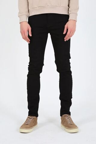 Gabon 726-02 T Black Black Lİkralı Dar Kesim Dar Paça Erkek Kot Pantolon Siyah