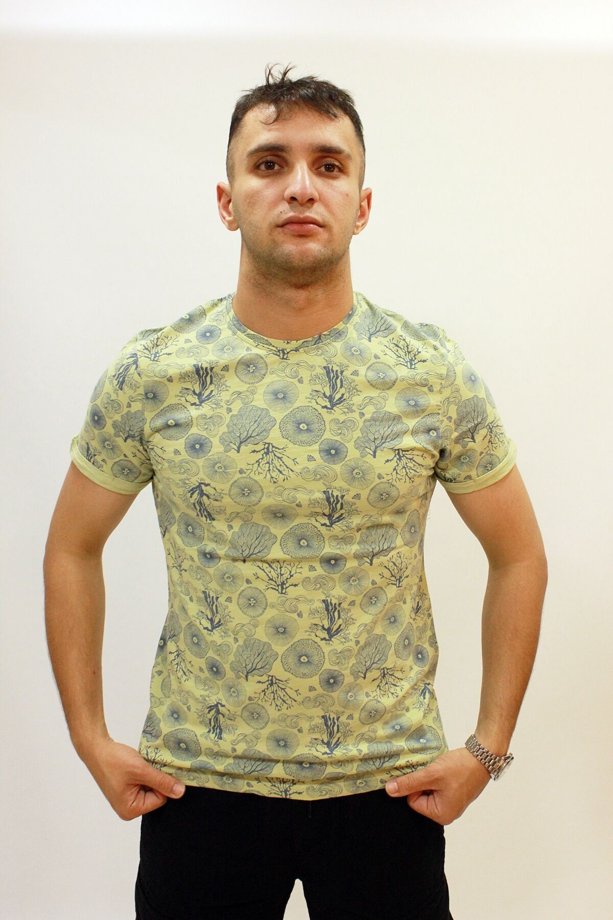 Caz 4123 Desenli Bisiklet Yaka Erkek T-Shirt A.Nil