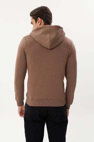 Twister ESW 2889 Mocha Kapşonlu Fermuarlı Erkek Sweat Ceket Sütlü Kahve