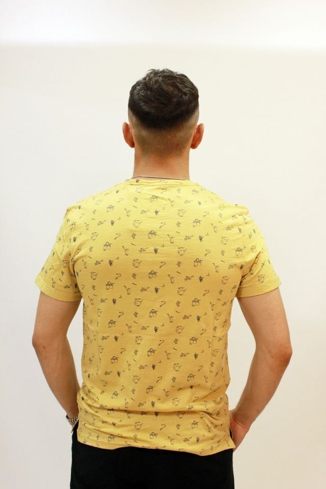 Caz 4174 Bisiklet Yaka Kendinden Desenli Erkek T-Shirt Camel