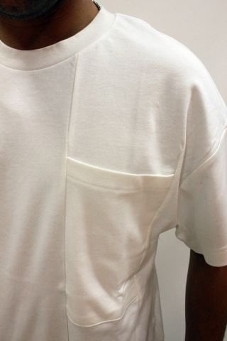 ETS 2234 Cep Detaylı Oversize Erkek Düz T-Shirt Ekru