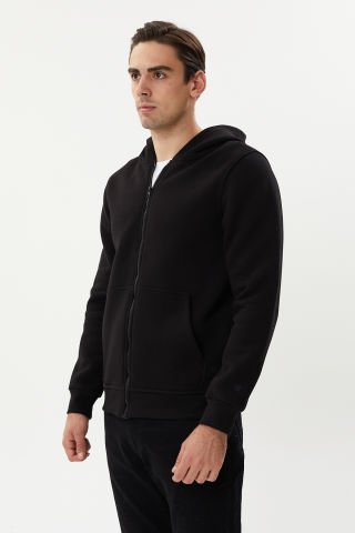 Twister ESW 2889 Black Kapşonlu Fermuarlı Erkek Sweat Ceket Siyah