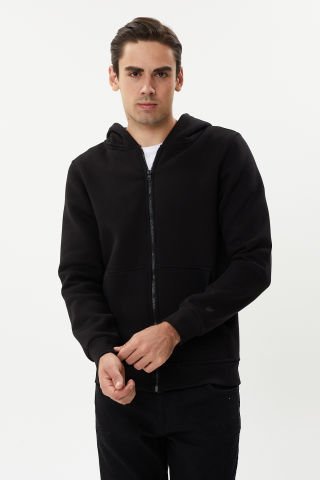 Twister ESW 2889 Black Kapşonlu Fermuarlı Erkek Sweat Ceket Siyah