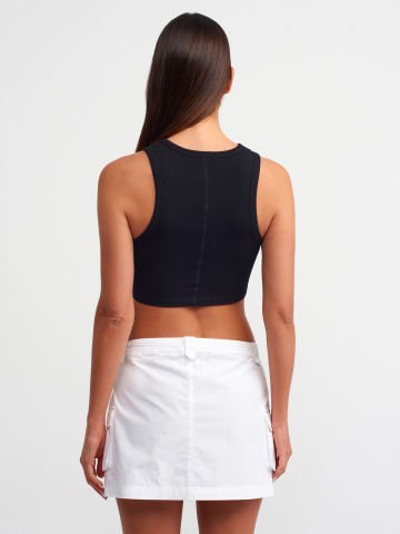 Dilvin 20820 Dikiş Efektli Crop Top-Siyah