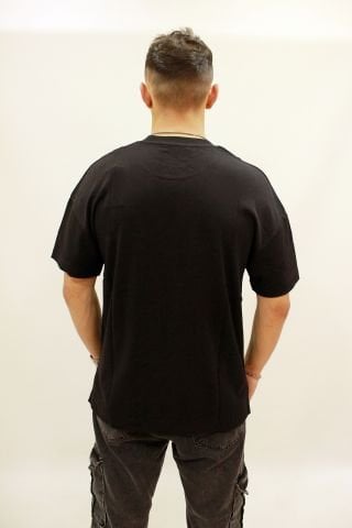 ETS 2234 Cep Detaylı Oversize Erkek Düz T-Shirt Siyah