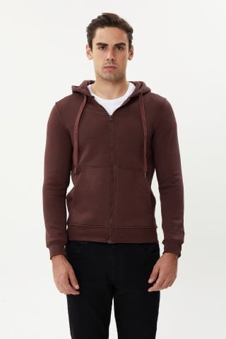 Twister ESW 2889 Burgundy Kapşonlu Fermuarlı Erkek Sweat Ceket Mürdüm
