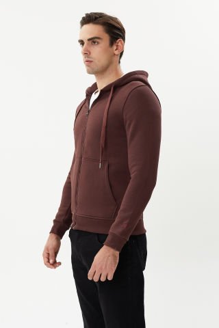 Twister ESW 2889 Burgundy Kapşonlu Fermuarlı Erkek Sweat Ceket Mürdüm