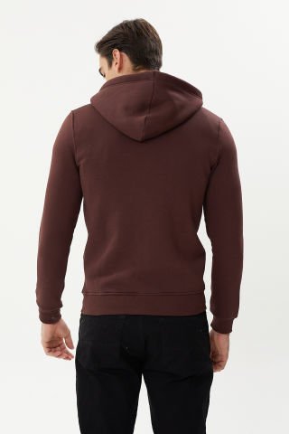 Twister ESW 2889 Burgundy Kapşonlu Fermuarlı Erkek Sweat Ceket Mürdüm