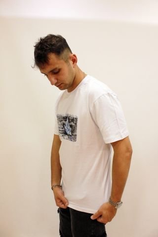 ETS 2270 Baskılı İşleme Detaylı Relax Fit Erkek T-Shirt Beyaz
