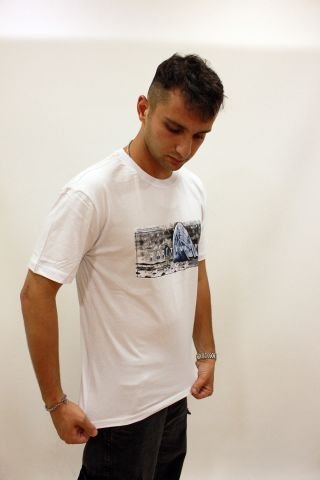 ETS 2270 Baskılı İşleme Detaylı Relax Fit Erkek T-Shirt Beyaz