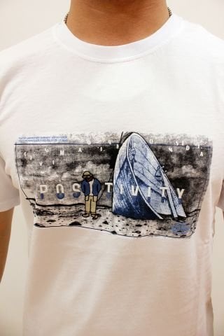 ETS 2270 Baskılı İşleme Detaylı Relax Fit Erkek T-Shirt Beyaz