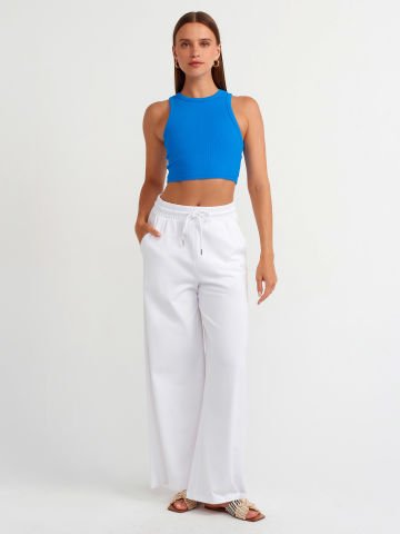 Dilvin 20820 Dikiş Efektli Crop Top-Saks