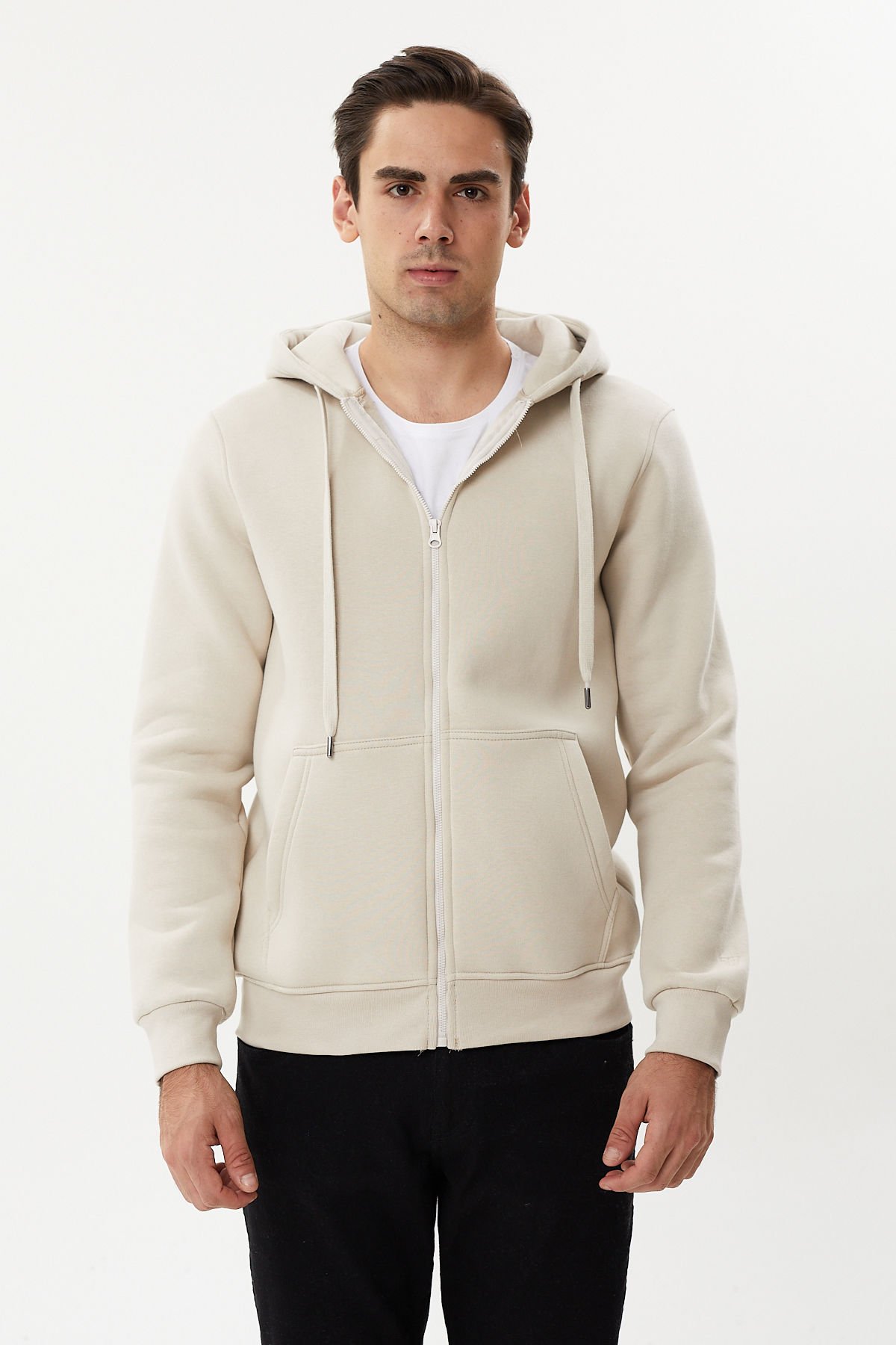 Twister ESW 2889 Bone Kapşonlu Fermuarlı Erkek Sweat Ceket Kemik