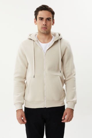 Twister ESW 2889 Bone Kapşonlu Fermuarlı Erkek Sweat Ceket Kemik