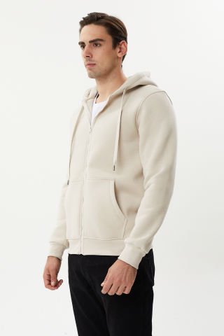 Twister ESW 2889 Bone Kapşonlu Fermuarlı Erkek Sweat Ceket Kemik