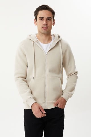 Twister ESW 2889 Bone Kapşonlu Fermuarlı Erkek Sweat Ceket Kemik